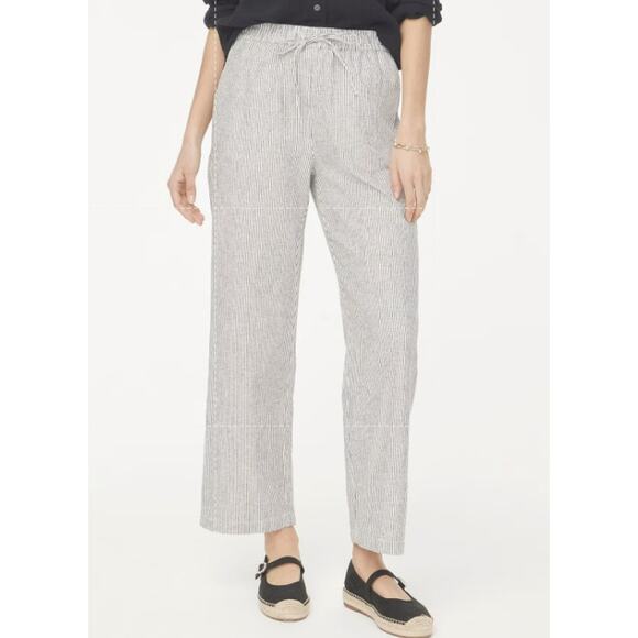 J.Crew Slim Wide Leg Linen Drawstring Pants Womens 14 Black White Striped CG405 - Picture 1 of 8